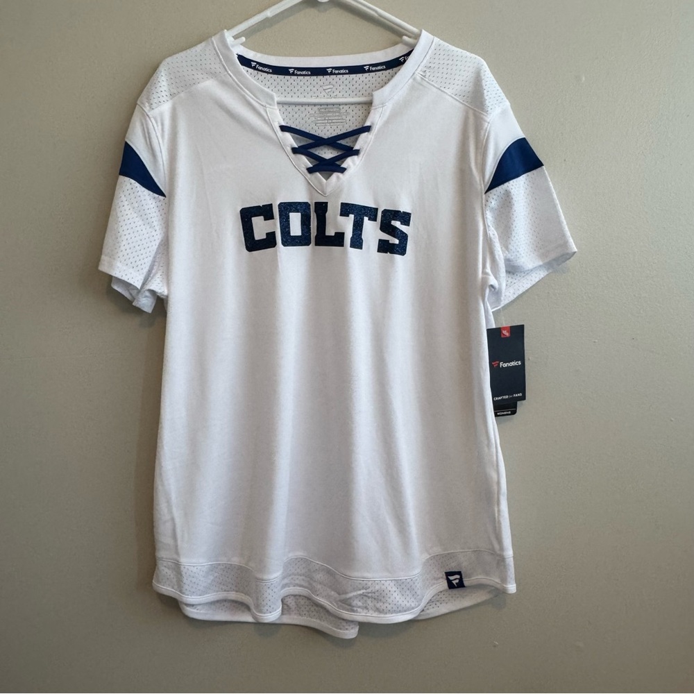 Colts Fanatics Women's White and Blue Lace Up Jersey Shirt